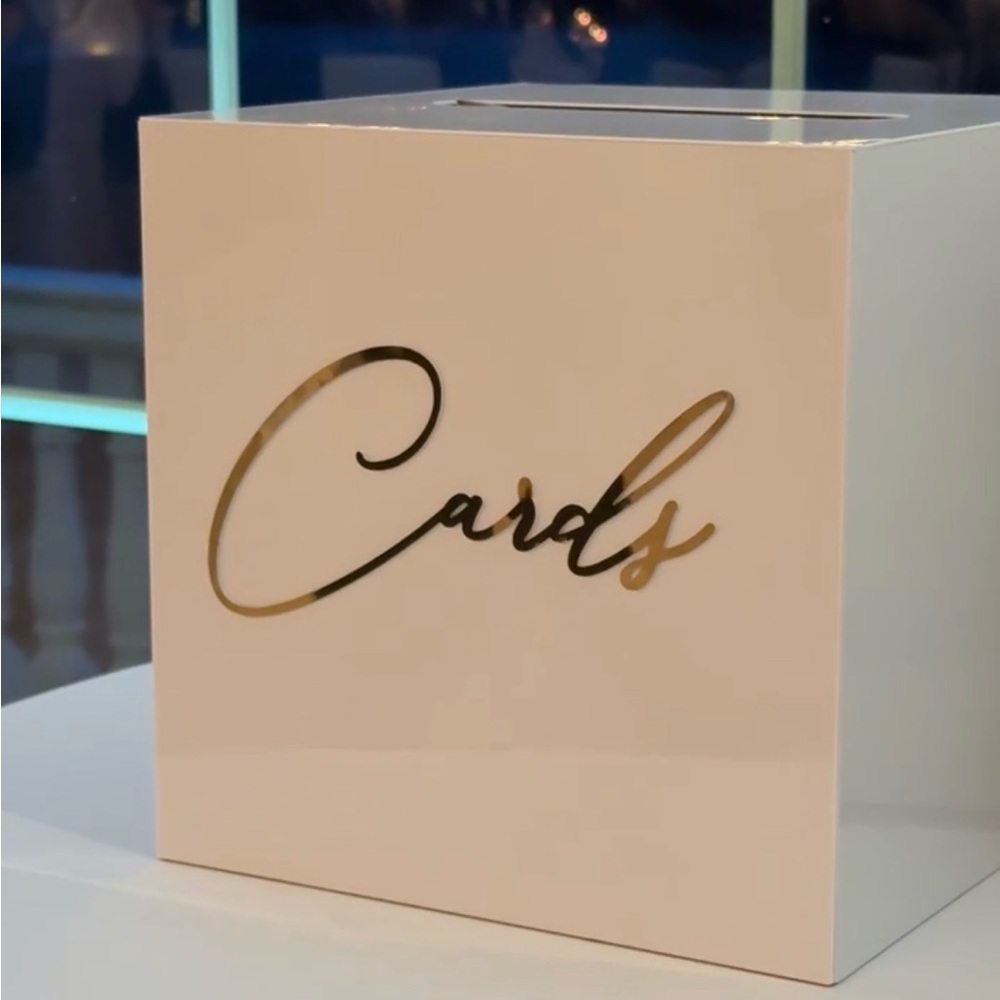 SOLD — White Card Box with Gold Script "Cards"